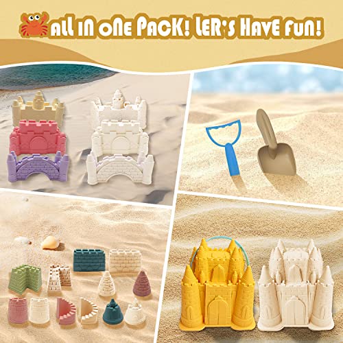 Beach and Sand Castle Kit, 12 PCS Sand Toys for Kids Outdoor with Sand Castle Bucket, Molds, Rake and Shovel, Great Toys for Beach