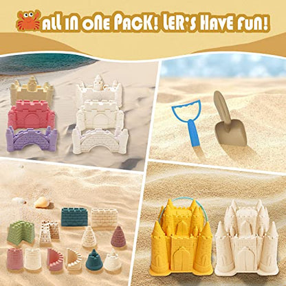 Beach and Sand Castle Kit, 12 PCS Sand Toys for Kids Outdoor with Sand Castle Bucket, Molds, Rake and Shovel, Great Toys for Beach
