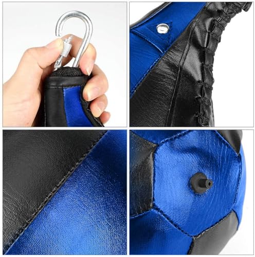 Speed Punching Bag, Leather MMA Speed Bag Striking Bag Kit with Hanging Swivel - color: Blue
