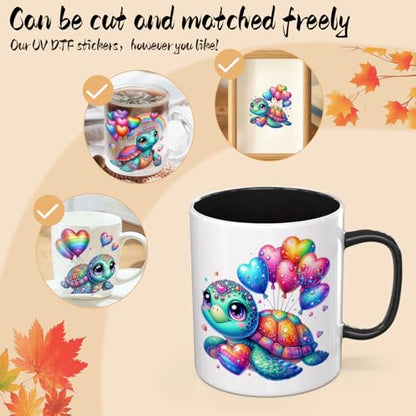 UV DTF Cup Wrap Transfer Stickers, 12 Sheets Sea Turtle Rub On Transfers for Tumblers Glass Cups Mugs Water Bottles