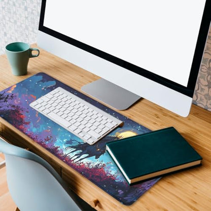 Epic Ghost Rider Gaming Mouse Pad Red Crystal Magic Moss Flowers Extended Mousepad XXL Computer Laptop Keyboard Mouse Mat Big Aesthetic Desk Decor Pad 31.5x11.8 in