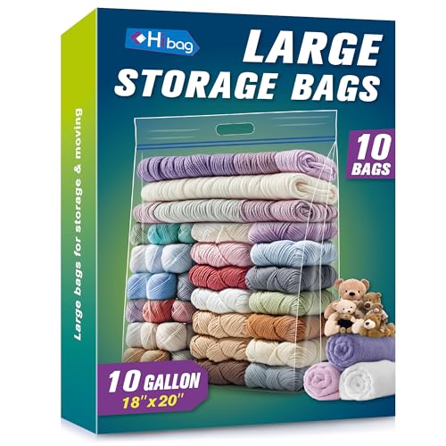 HIBAG 10 Gallon Large Storage Bags, 18” x 20” Resealable Clear Bags with Handle, Extra Large XL Heavy Duty for Clothes Pillow Travel Moving, Pack of 10 - size: 10 gal - 10 pack