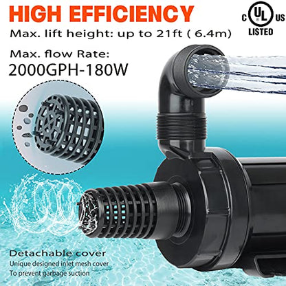 (PC2000,2000GPH) High Flow Submersible Water Pump-Home/Inline Water Pump-Submersible Pump-Water Transfer Pump-Aquarium Pump - size: PC2000