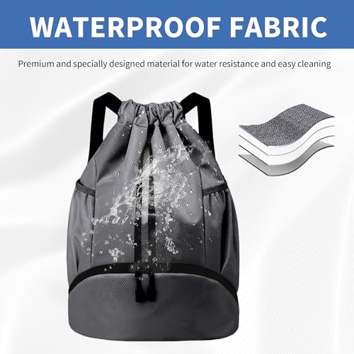 JELUTAR Drawstring Backpack Gym Bag with Shoes Pocket, Dark Grey - color: Dark Grey, size: Large