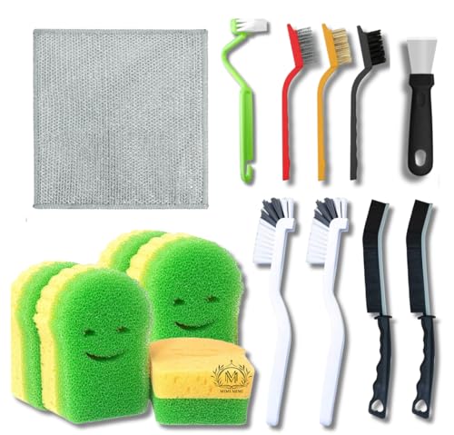 Cleaning Supplies - 15Pcs Cleaning Tools - 5 Scrub Sponges, 9 Crevice Cleaning Brush, 1 Non Scratch Wire Dishcloth. Smart Kitchen Tools, Bathroom & Kitchen. Home Must Haves.