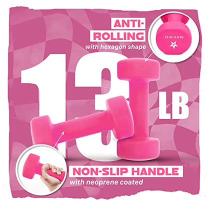 Yes4All Neoprene Dumbbells, Pairs and Sets with Rack for Home Workouts - color: K. Pink - 13lbs - Pair, style: Pair