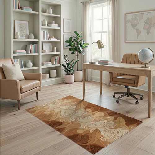 4'x6' Washable Beachy Wave Area Rug, Beige Flatwoven Floor Mat for Home Office, Gaming Room, Under Desk, Non-Slip Chair-Friendly Carpet | Ref:2067606 - color: Beige/Pattern 41, size: 4' x 6' (Rectangular)