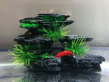 J-star Medium Aquarium Rock Mountain Decor – Realistic Resin Landscape Ornament for Fish Tanks – Enhances Underwater Scenery, Easy to Clean, Safe for Fish