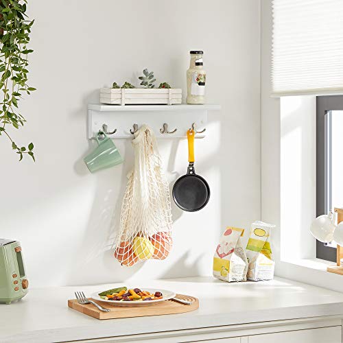 SONGMICS Wall-Mounted Coat Rack with Shelf, 4 Dual Metal Hooks - color: White, size: 1 Pack-4 Hooks, style: With Shelf