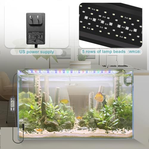 24/7 LED Aquarium Light, IP68 Waterproof Extendable Bracket Fish Tank Light with Timer, 7 Colors, 10 Level Adjustable Brightness, DIY Mode Full Spectrum Aquarium Plant Light for 18-24 Inch Fish Tank - size: 18"-24"