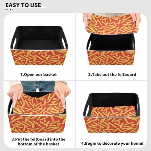 Storage Baskets Felt Foldable Storage Cube Shelf Bins Organizer Box for Kids Toys Office Bedroom Closet Babies Nursery 2-Pack French Fry Art Tiger Print