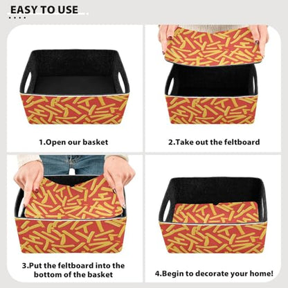 Storage Baskets Felt Foldable Storage Cube Shelf Bins Organizer Box for Kids Toys Office Bedroom Closet Babies Nursery 2-Pack French Fry Art Tiger Print