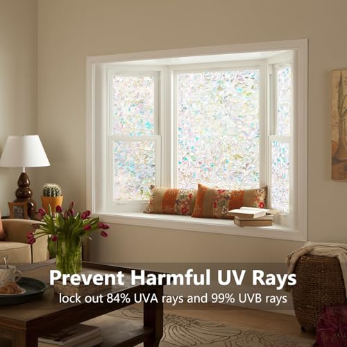 Rainbow Window Privacy Film, Half-Moon Pattern, No Glue, Anti-UV (23.6 x 157.4 Inch) - color: Rainbow, size: 23.6 x 157.4 Inch