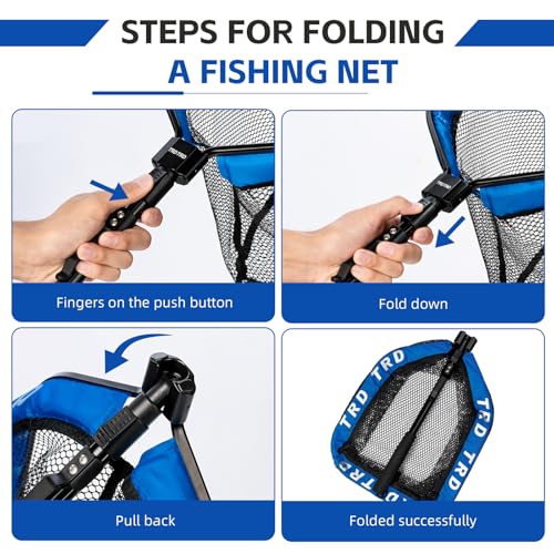 AluFloat X1 Fishing Net with Handle (Fish Net) - Floating Foldable Rubber-Coated Deep Mesh Landing Net for Bass & Fly Fishing - Fishing Gear, Kayak Accessories, Fishing Accessories - color: BLUE