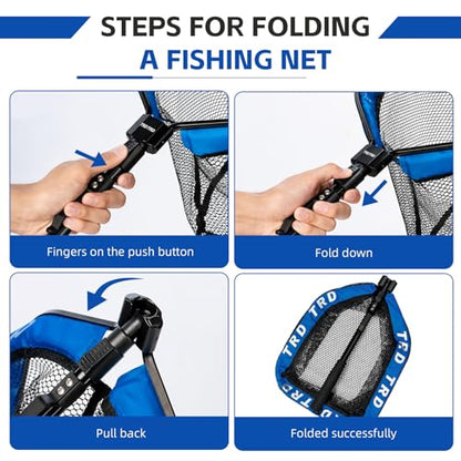AluFloat X1 Fishing Net with Handle (Fish Net) - Floating Foldable Rubber-Coated Deep Mesh Landing Net for Bass & Fly Fishing - Fishing Gear, Kayak Accessories, Fishing Accessories - color: BLUE