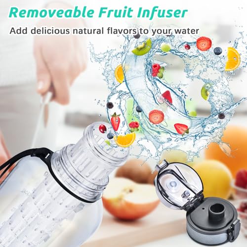 UTEBIT 52oz Fruit Infuser Water Bottle, with Time Marker & Straw & Chug Lid - style: 52OZ