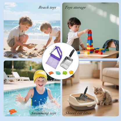 Beach Mesh Shovel with Mesh Beach Bag for Shell Collecting Big Cat Mesh Scooper Filter Sand Scooper for Picking Up Shells, Shark Tooth Sifter Dipper