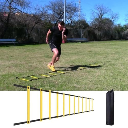 Footwork Ladder Portable 12 Rung Speed Training Equipment | 19.6ft Workout Ladder with Carry Bag for Football Basketball Baseball Tennis Volleyball Boxing Gym Outdoor Workout Fitness