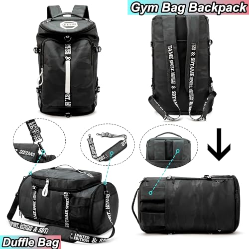 SDTAME Gym Duffel Backpack with Shoe Pocket & Laptop Sleeve - color: Brown
