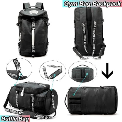 SDTAME Gym Duffel Backpack with Shoe Pocket & Laptop Sleeve - color: Brown