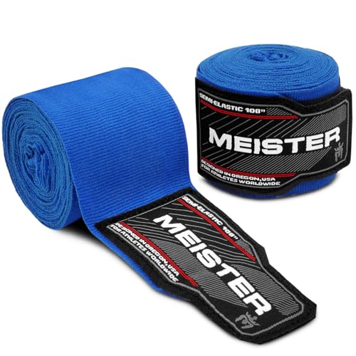 Meister Junior 108" Semi-Elastic Hand Wraps for MMA & Boxing (Pair) | Premium cotton/spandex blend, sized for kids, women and smaller hands for boxing, MMA and Muay Thai - color: Blue