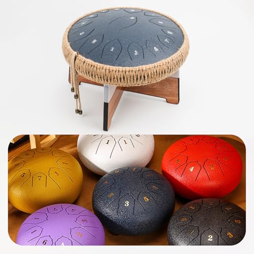 Wood Drum Stand, 14 Inch Detachable Drum Pad Stand, Tongue Drum Tripod Tank Drum Display Rack, Portable Handpan Stand with 4 Soundproofing Pads, For Playing on the Go and for Daily Practice
