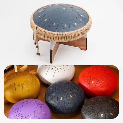 Wood Drum Stand, 14 Inch Detachable Drum Pad Stand, Tongue Drum Tripod Tank Drum Display Rack, Portable Handpan Stand with 4 Soundproofing Pads, For Playing on the Go and for Daily Practice