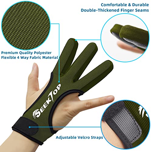 Seektop Archery Gloves Shooting Hunting Leather Three Finger Protector - color: Green, size: Medium