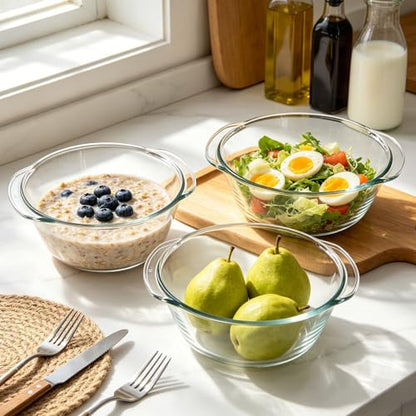 Soup Bowls Round Baking Pan, 2 Pack Glass Bowls for Eating, Round Bakeware Dishes for Air Fryer Omelette, Perfect for Reheating Individual Portions in Oven Microwave - size: Medium-Round
