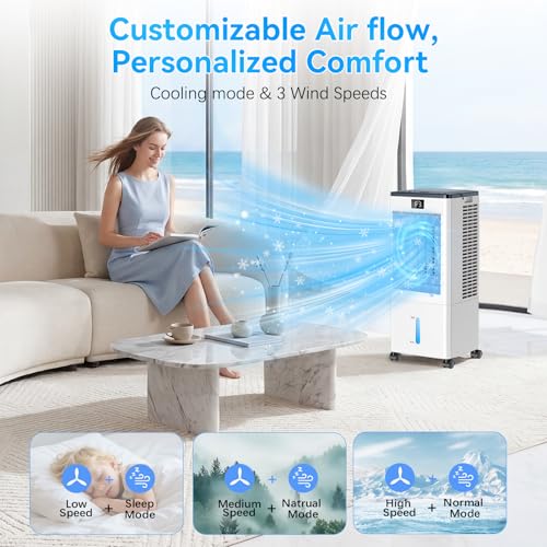Portable Air Conditioners,3-in-1 Evaporative Cooling Fans that Blow Cold Air, 4 Modes 3 Speeds, 120°Oscillation, LED Display, 12H Timer, Windowless Portable AC w/ 8L Tank & Remote for Home Bedroom