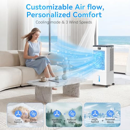 Portable Air Conditioners,3-in-1 Evaporative Cooling Fans that Blow Cold Air, 4 Modes 3 Speeds, 120°Oscillation, LED Display, 12H Timer, Windowless Portable AC w/ 8L Tank & Remote for Home Bedroom