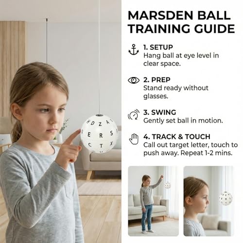 Dual Marsden Ball Kit for Visual Training – Yellow Number & White Letter Training Balls on String with Hooks – Home Vision Tool for Cognitive Focus, Hand Eye Coordination & Reflex Speed