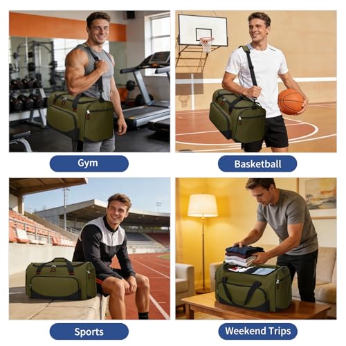 45L Gym Sport Duffle Bag for Men, Olive Green - color: Olive Green
