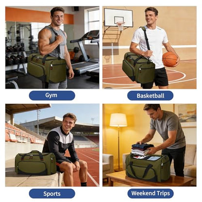 45L Gym Sport Duffle Bag for Men, Olive Green - color: Olive Green