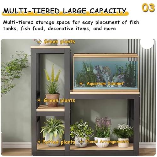 Aquarium Stand, Terrarium Stand, With Storage Shelf, Heavy-Duty Reptile Enclosure Stand, Suitable For Home And Office Use, Ideal For Reptiles, Turtles,Fish(Black+Teak,23.6x15.7in)
