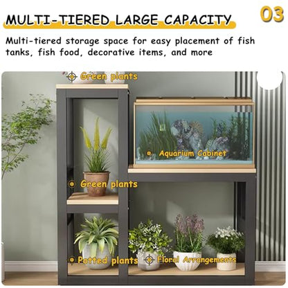 Aquarium Stand, Terrarium Stand, With Storage Shelf, Heavy-Duty Reptile Enclosure Stand, Suitable For Home And Office Use, Ideal For Reptiles, Turtles,Fish(Black+Teak,23.6x15.7in)