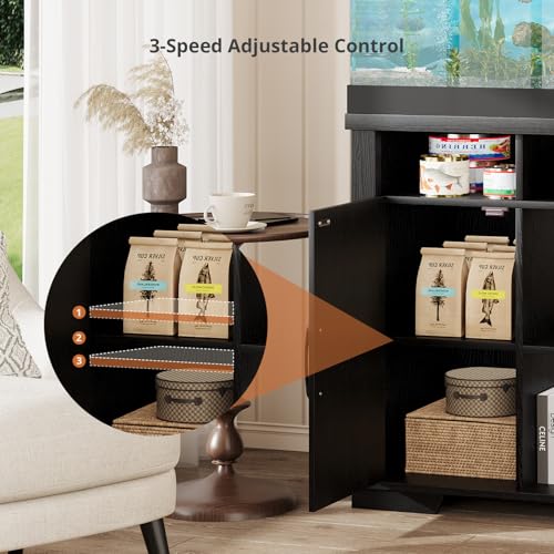 55-75 Gallon Fish Tank Stand, Heavy Duty Aquarium Stand with Power Outlet, 1000LBS Wood Fish Tank Cabinet with Storage Suitable for Turtle Tank, Reptile Terrarium, for Home Office - color: Black