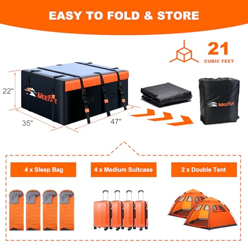 Car Roof Bag Rooftop Cargo Carrier Bag Waterproof 21 Cubic Feet roof Cargo | Soft Shell Luggage rack bag for All Vehicle with/Without Rack,Includes Anti-Slip Mat,10 Reinforced Straps,6 Door Hooks,Lock - size: 21 Cubic Feet