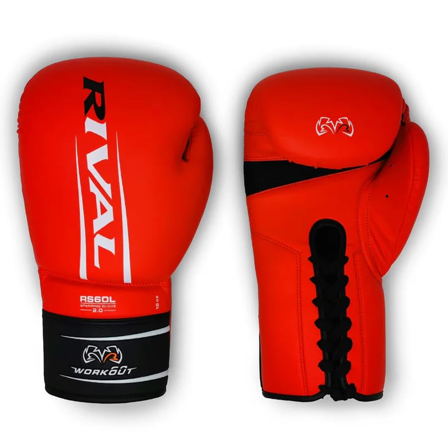 RIVAL Boxing RS60 2.0 Lace Up Sparring Gloves, Bigger Punching Surface for Maximum Protection - color: Red, size: 12 oz.