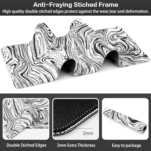 Black and White Marble Desk Mat,Large Abstract Marble Texture Gaming Keyboard Mouse Pad,Non-Slip Rubber Base Desk Pad Thick Stitched Edges Waterproof Mousepad Mouse Mat 31.5"x11.8" - color: White and Black Marble