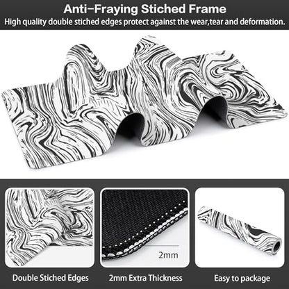 Black and White Marble Desk Mat,Large Abstract Marble Texture Gaming Keyboard Mouse Pad,Non-Slip Rubber Base Desk Pad Thick Stitched Edges Waterproof Mousepad Mouse Mat 31.5"x11.8" - color: White and Black Marble