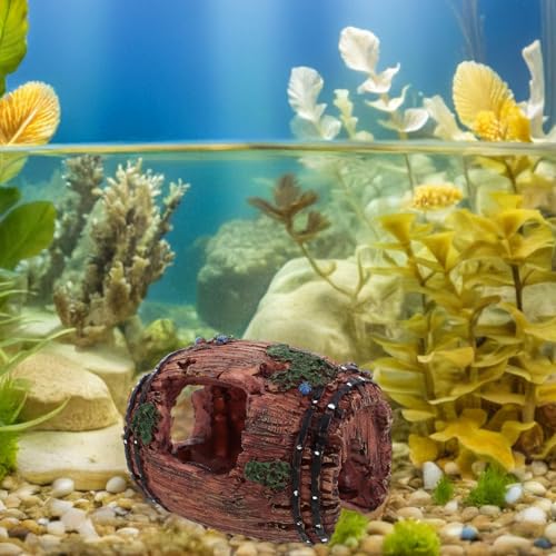 BETOOKY Barrel-Shaped Fish Shrimp Hiding House Resin Aquarium Decoration Large Red Shelter Ornament for Freshwater Fish Tank Landscaping and Betta Hideout