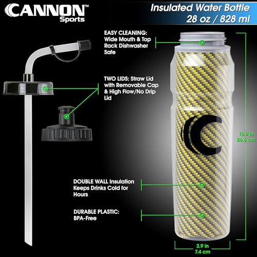 Cannon Sports 28oz Insulated Squeeze Water Bottle with Straw, Leak Proof Lids, 2 lids (Straw and Squeeze), Double Wall Insulation, Wide Mouth, BPA-Free (2 Pack) (Yellow) - color: Yellow