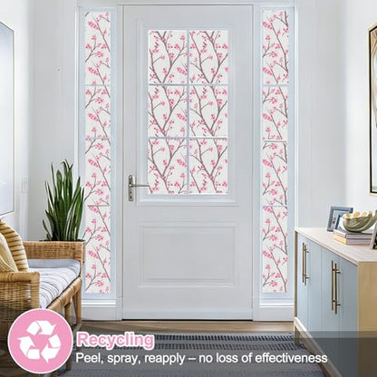 Frosted Static Cling Window Film, Stained Glass Privacy Film with Sakura Pattern, Anti-Glare UV Protection, Removable Decorative Window Clings for Home (Frosted Sakura, 17.5 x78.7 in)