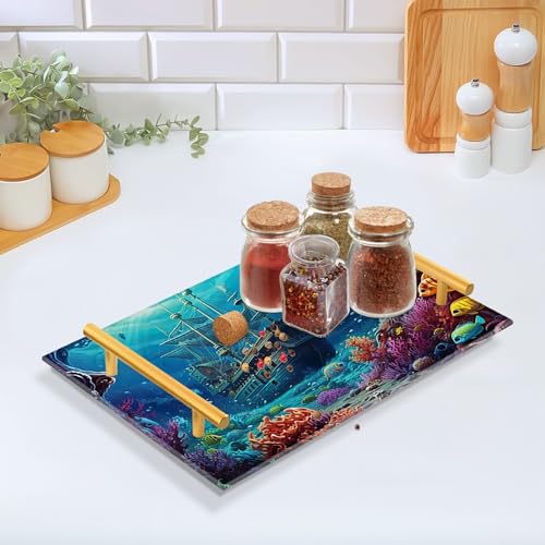 Undersea Vanity Tray,Bathroom Tray,Jewelry Storage Dresser Tray Kitchen Sink Toilet Tank Tray Organizer for Candle Plant Perfume Shampoo Towel Home Decor 7.87 * 11.81in 2010999