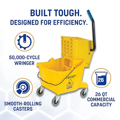 Carlisle Food Service Sparta Commercial Mop Bucket with Side Press Wringer, Floor Cleaning Essentials for Commercial and Home Use, Polypropylene, 26 Quart Capacity, 1 Count, Yellow - color: Yellow