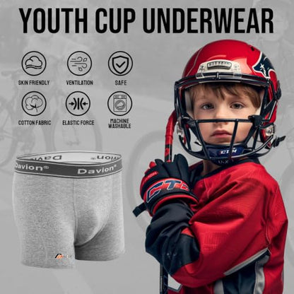 Davion 2-Pack Baseball Cup Youth Boys Underwear with kids Soft Athletic Cup - color: Light Grey, size: Medium