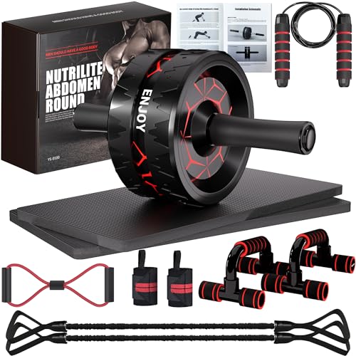Readaeer Ab Roller Wheel, Ab Exercise Wheels Kit with Ab Roller, Resistance Bands, Knee Mat, Jump Rope, Push-Up Bar