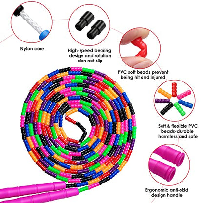 Double Dutch Jump Rope Long Jump Rope 16 FT 1 Pack/2 Pack, Adjustable Soft Beaded Diy Jump Rope for Kids Adult Long Enough for 5-6 Jumpers - color: Pink-2 Pack