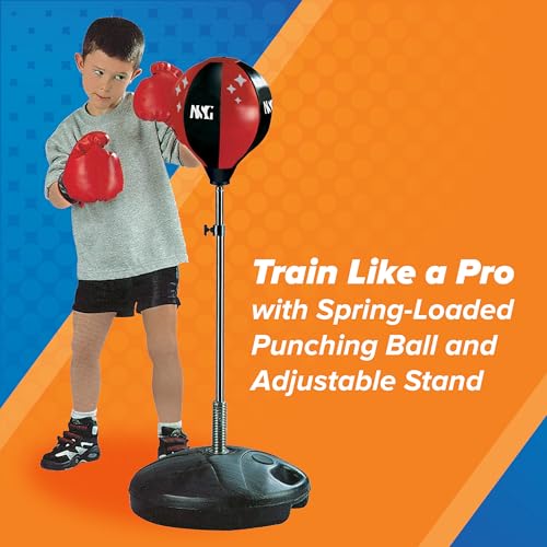 Punching Bag for Kids & Boxing Gloves Set - Adjustable Freestanding Speed Bag with Spring-Loaded Stand, Junior Boxing Gloves & Hand Pump - Portable, Easy Assembly for Boys, Teens, Toddlers Ages 4+ - size: Small
